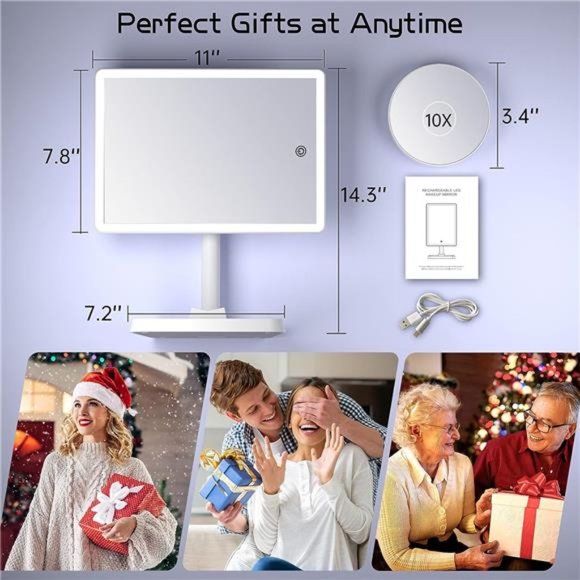 Rechargeable Makeup Mirror with Lights, 96 LED Lighted Makeup Vanity Mirror - Picture 6 of 6